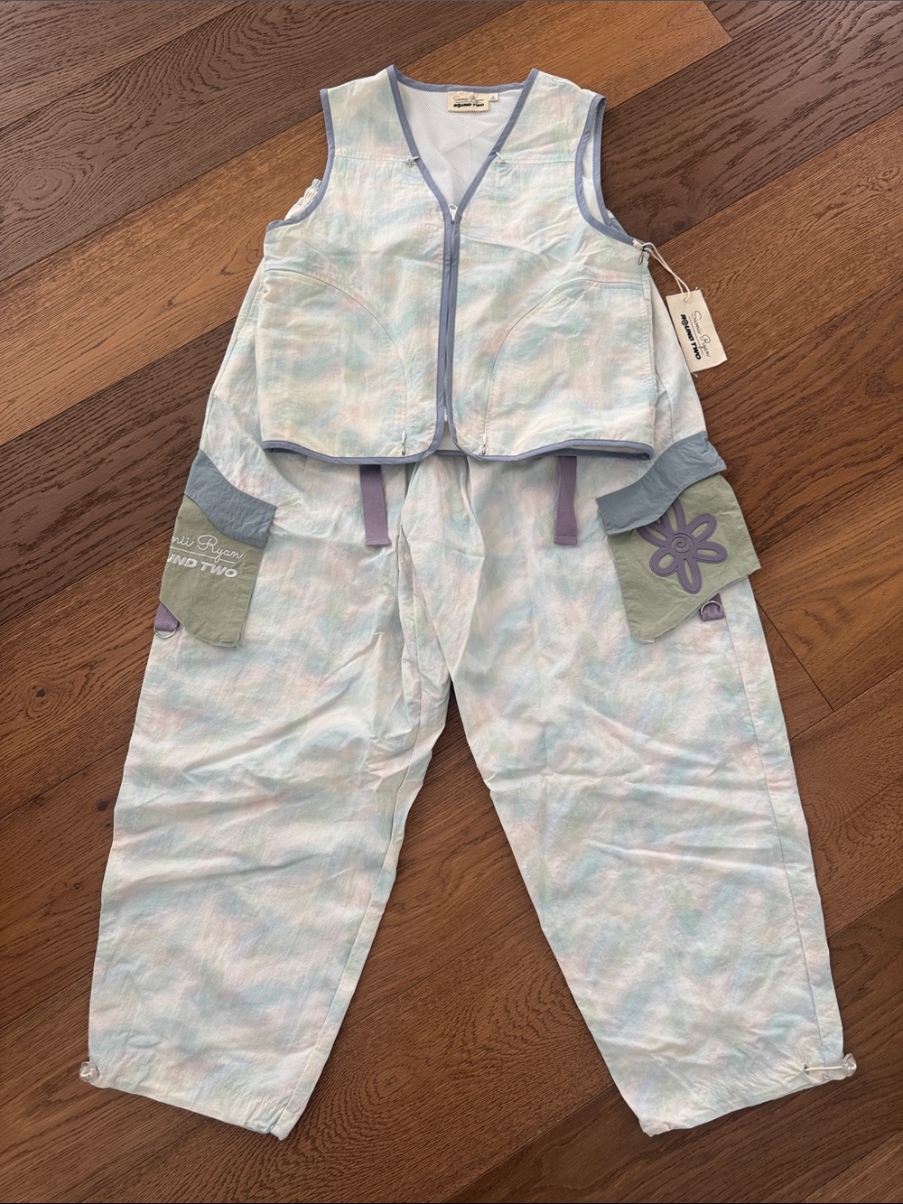 3 piece Pastel Tie-Dye Cargo Joggers with Matching Vest / long sleeve top